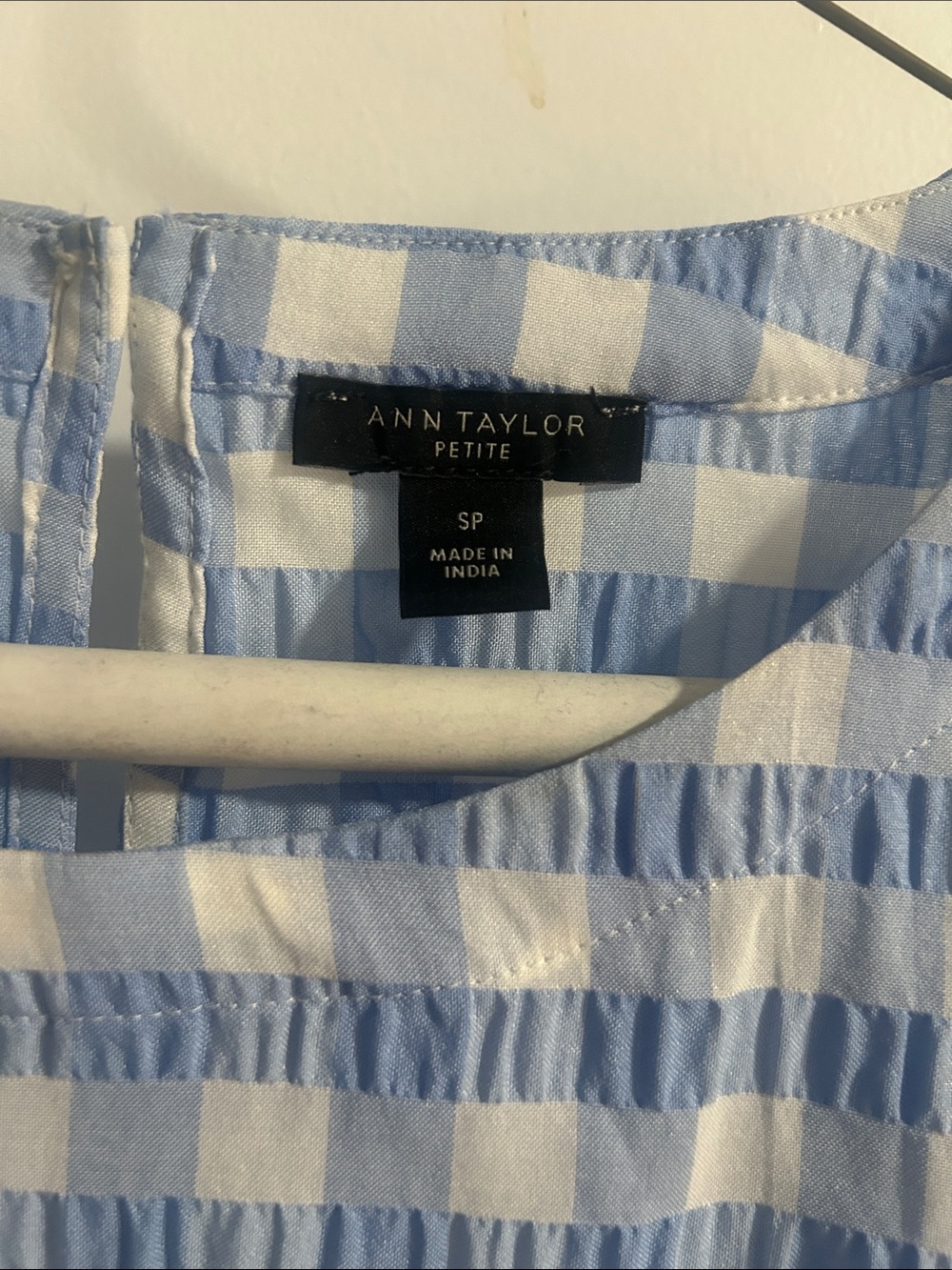 Ann Taylor Petite Light Blue and White Gingham Blouse